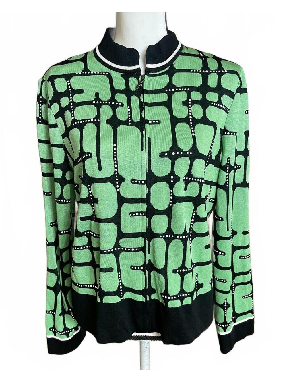 Ming Wang black & green front zip cardigan large